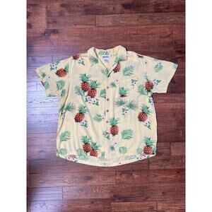 Vintage Hawaiian Button Up Shirt - Pineapple Print - Yellow - King Size - 2XL